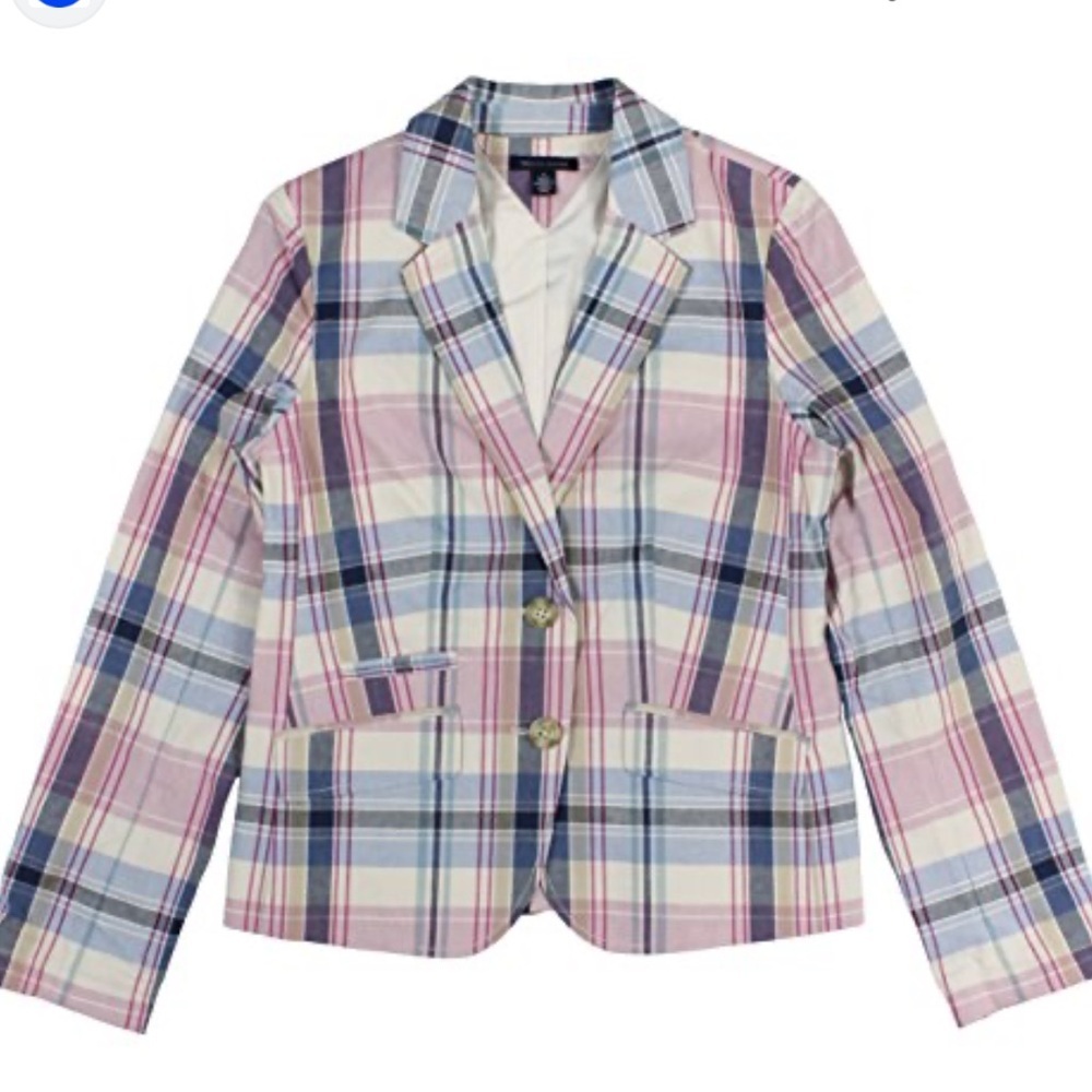 Tommy Hilfiger Madras Check Pink Blue White Single Breasted Blazer